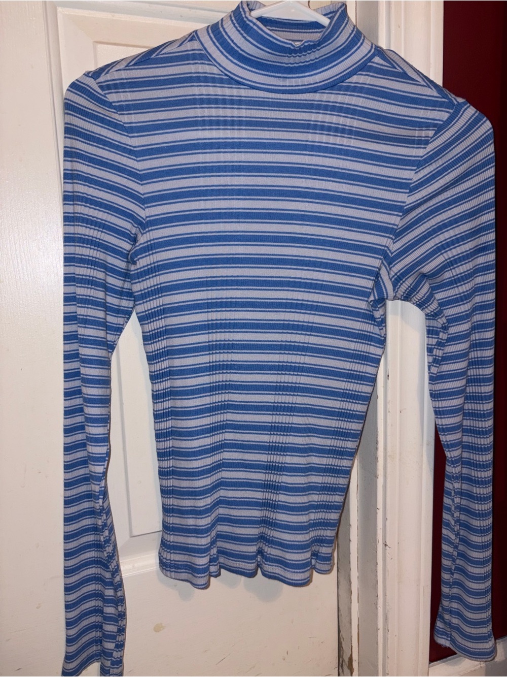 PINK Victoria's Secret Blue and White Striped Long-Sleeve Turtleneck